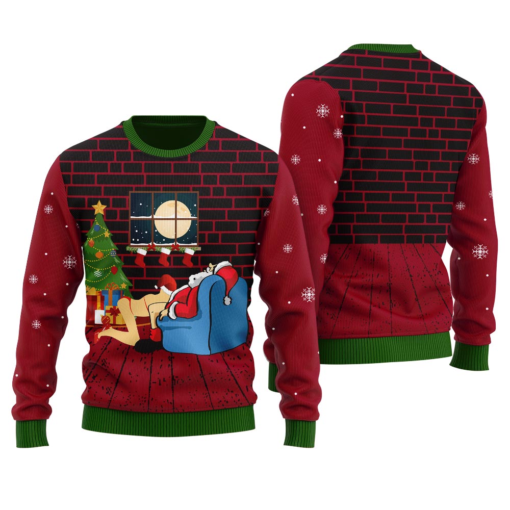 Santa With Girl Ugly Christmas Sweater Cardinal Red - variant image 1