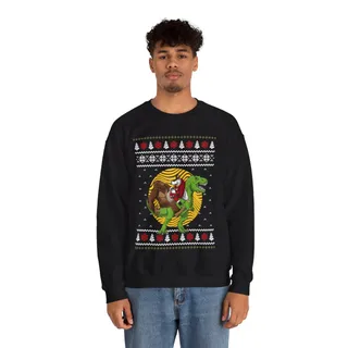 Bigfoot Santa Jesus Riding On A Dinosaur Christmas Sweatshirt For Men