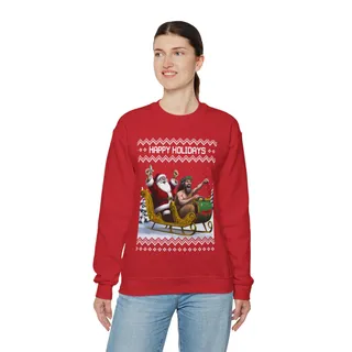 Happy Holidays Santa Jesus Ugly Christmas Sweatshirt Womens