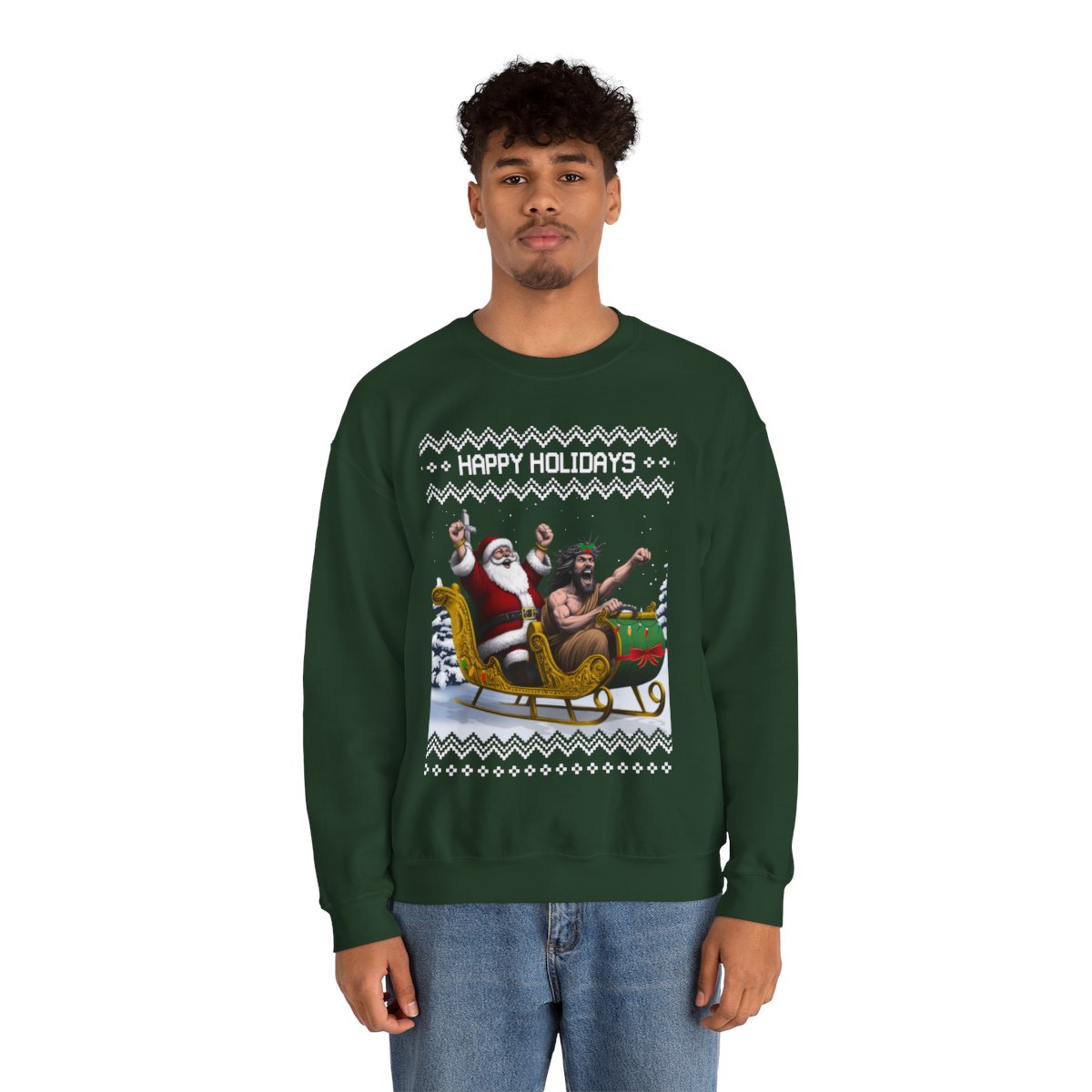 Happy Holidays Santa Jesus Christmas Sweatshirt For Men