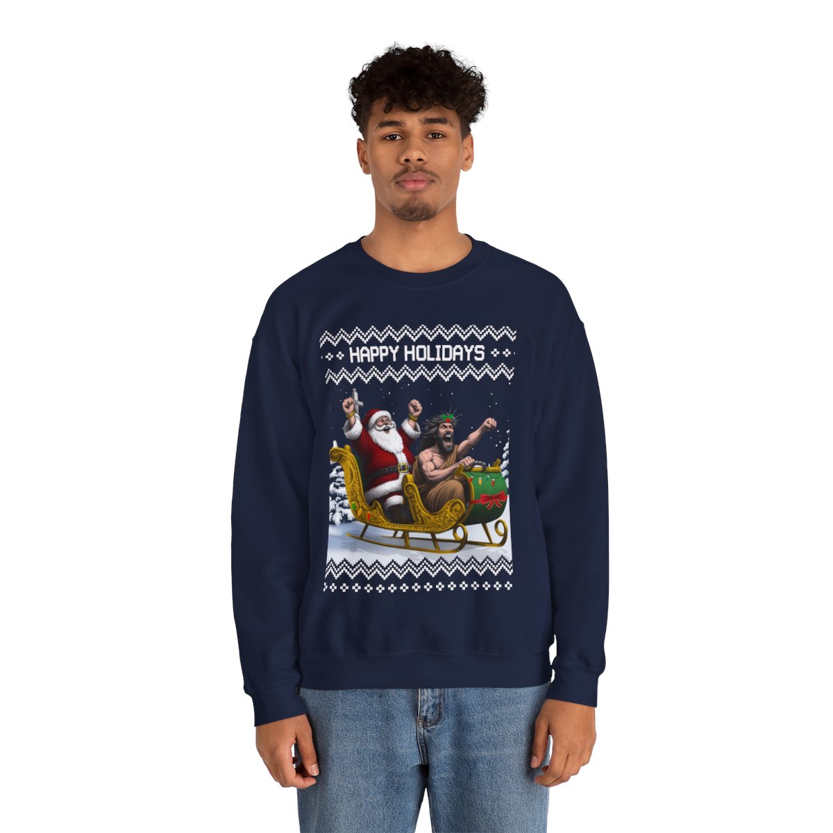 Happy Holidays Santa Jesus Christmas Sweatshirt For Men