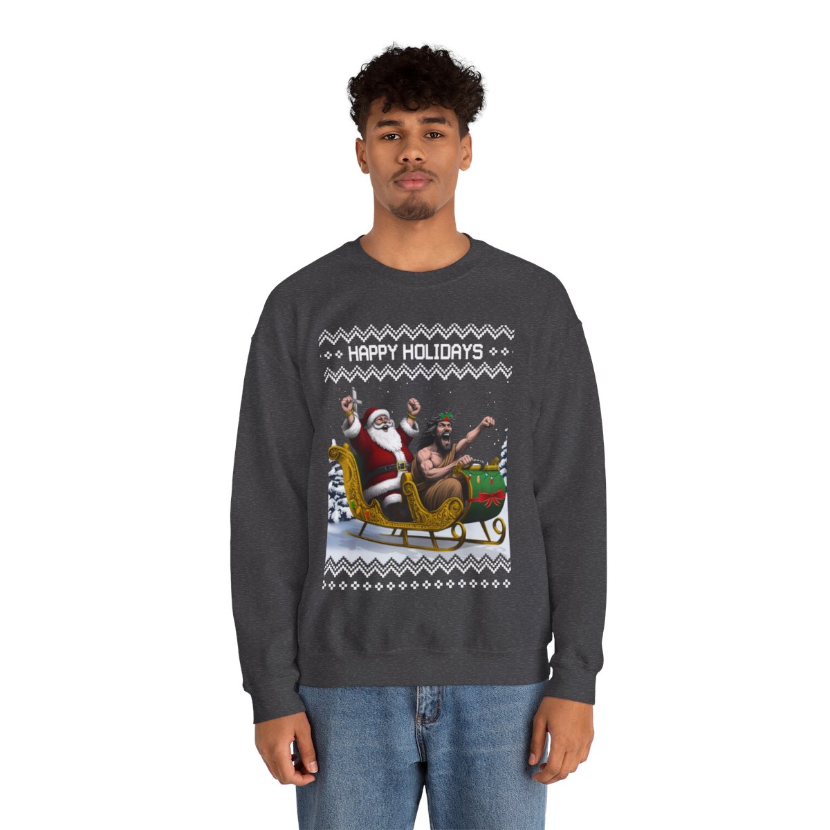 Happy Holidays Santa Jesus Christmas Sweatshirt For Men