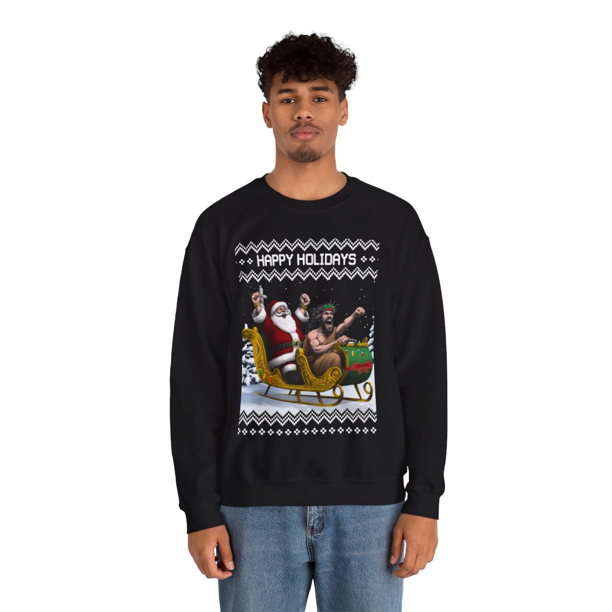 Happy Holidays Santa Jesus Christmas Sweatshirt For Men - variant image 1