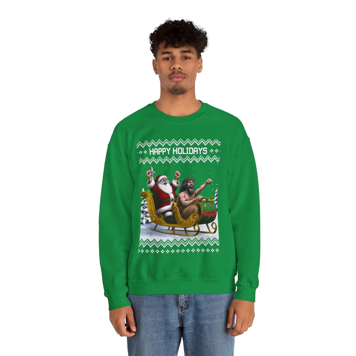 Happy Holidays Santa Jesus Christmas Sweatshirt For Men
