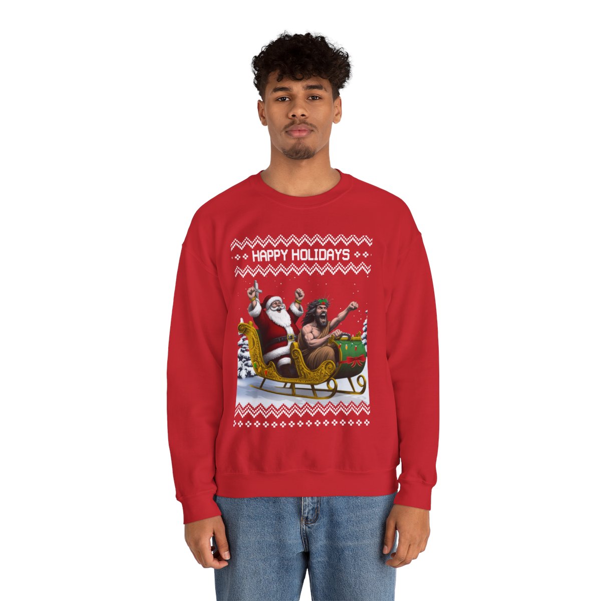 Happy Holidays Santa Jesus Christmas Sweatshirt For Men