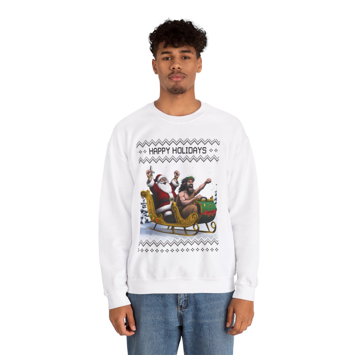 Happy Holidays Santa Jesus Christmas Sweatshirt For Men