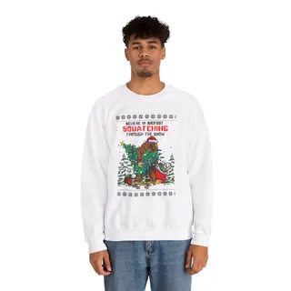 Bigfoot Squatching Through The Snow Ugly Xmas Sweatshirt