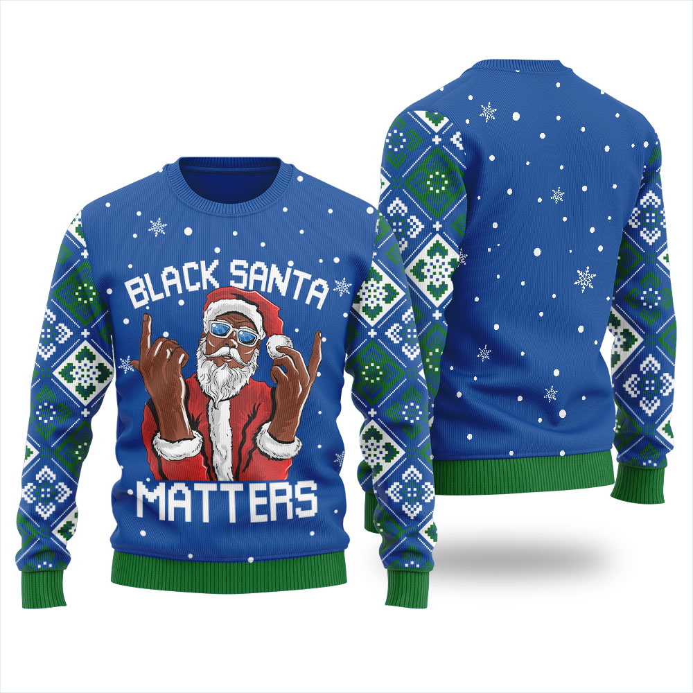 African American Santa Claus Ugly Sweater Royal - variant image 1