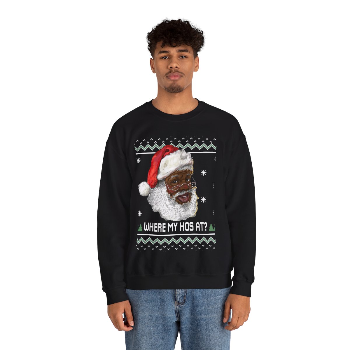 Black Santa Where My Hos At Christmas Sweatshirt For Men - variant image 1