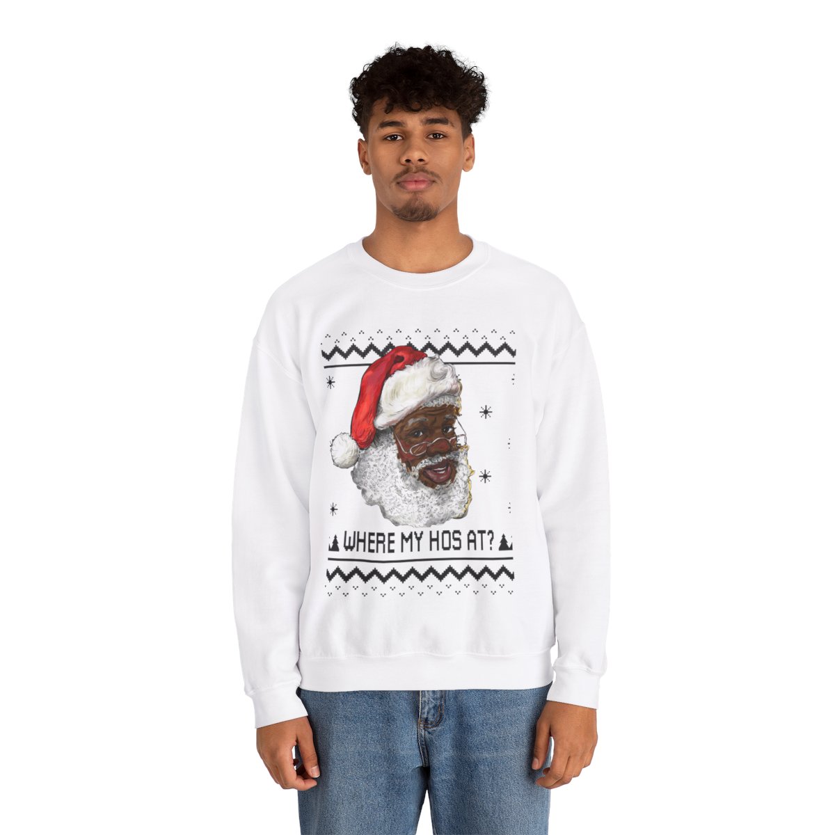 Black Santa Where My Hos At Christmas Sweatshirt For Men