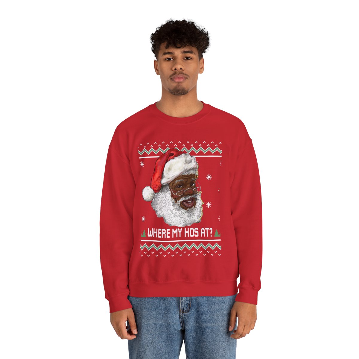 Black Santa Where My Hos At Christmas Sweatshirt For Men