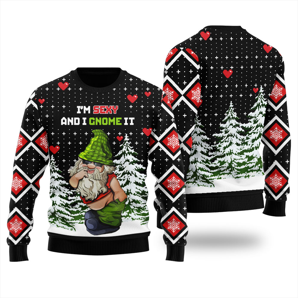 I'm Sexy And I Gnome It Ugly Christmas Sweater Black - variant image 1