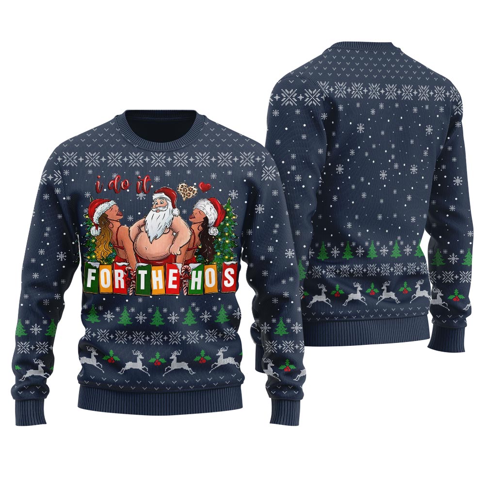 I Do It For The Hos Santa Ugly Christmas Sweater Navy - variant image 1