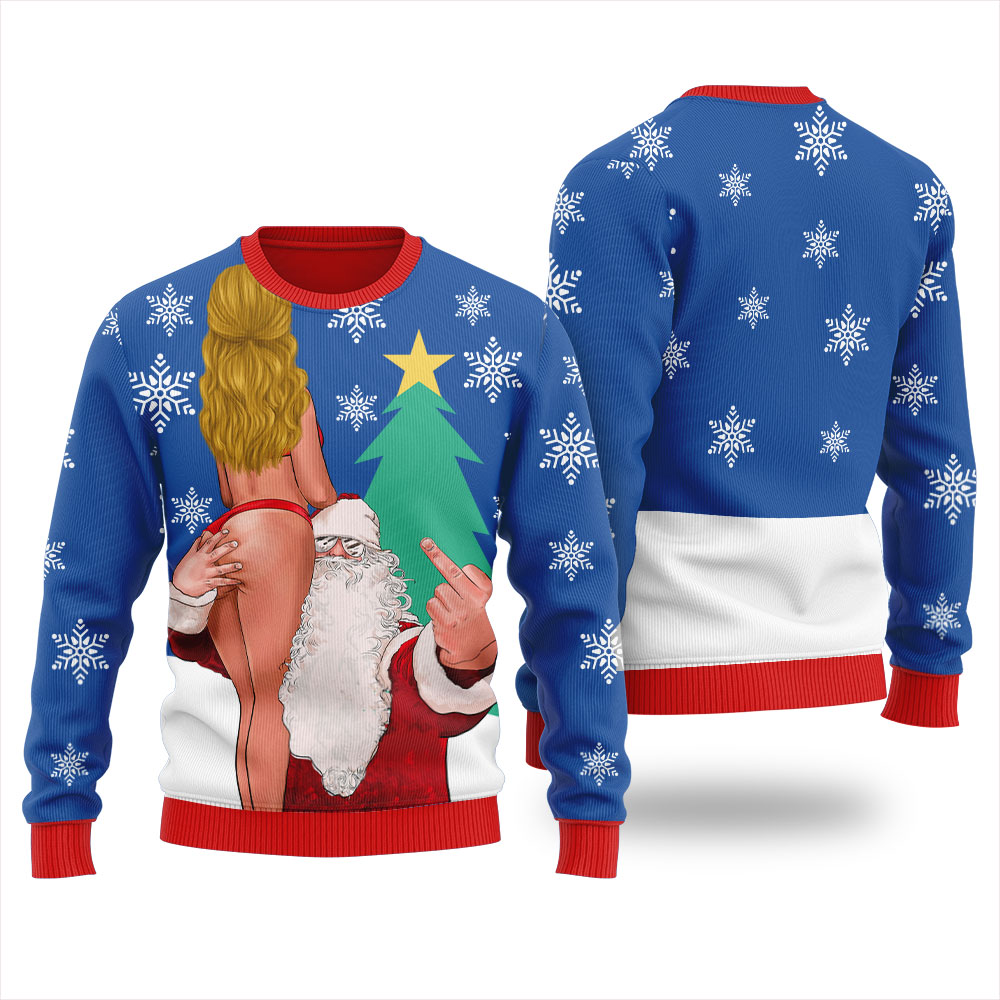 Santa With Sexy Girl Inappropriate Ugly Christmas Sweater Royal - variant image 1