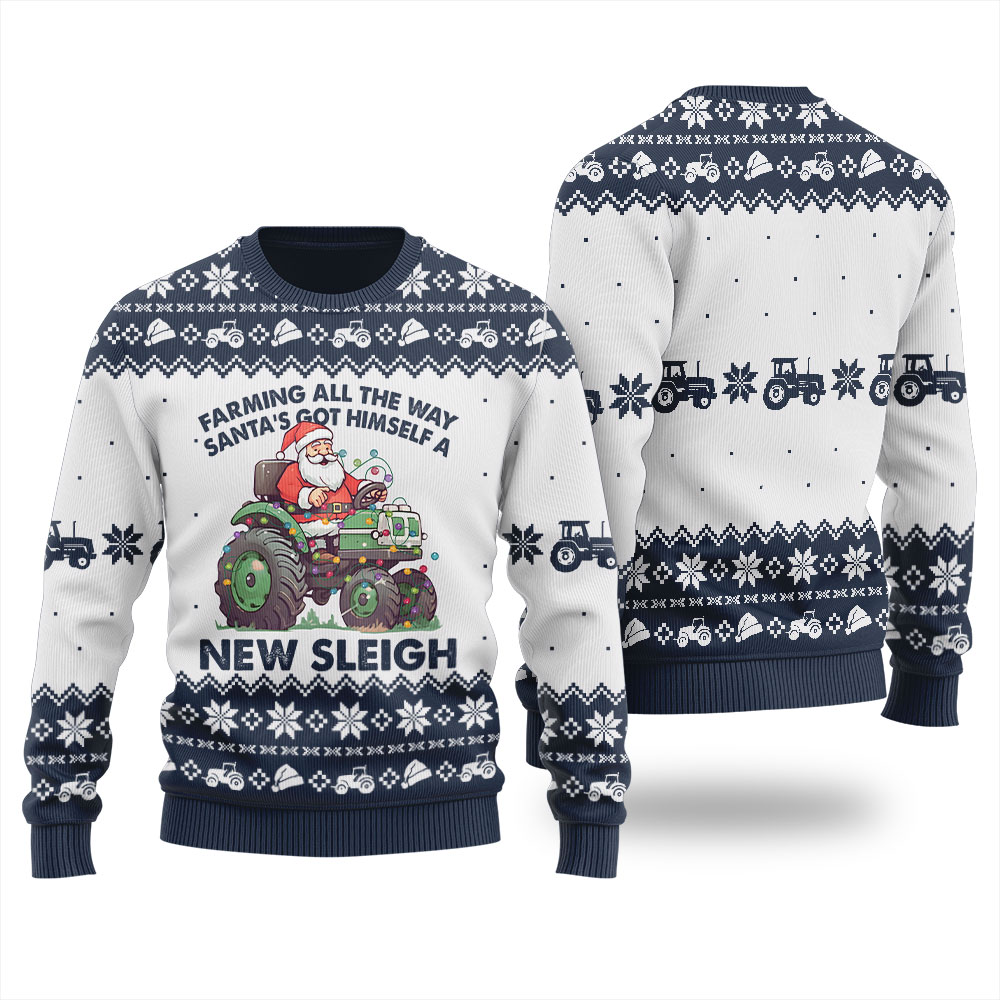 Santa Farm Truck Christmas Sleigh Ugly Christmas Sweater Navy - variant image 1