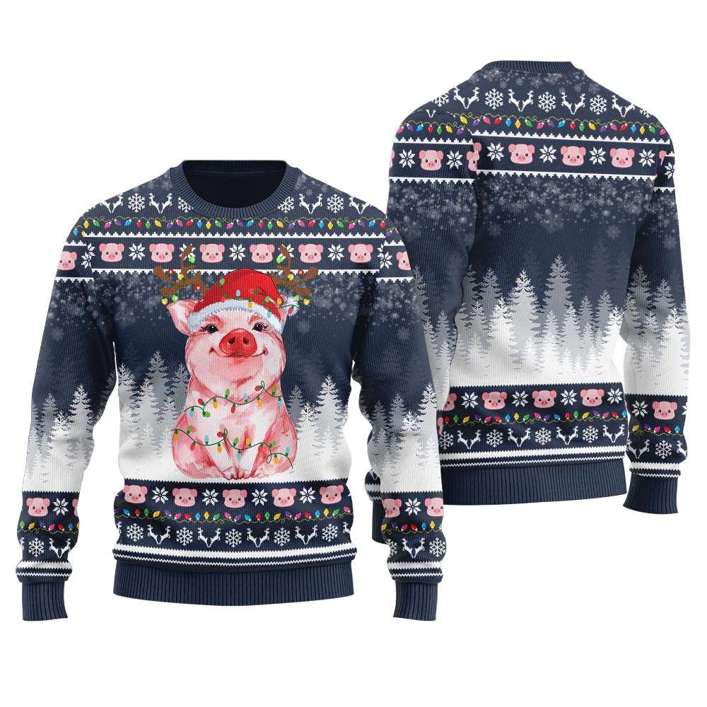 Merry Pigmas Pig Santa Ugly Christmas Sweater Navy - variant image 1