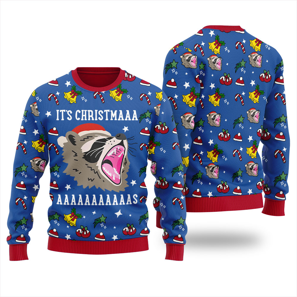 Its Christmas Screaming Raccoon Christmas Sweater Royal - variant image 1