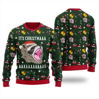Screaming Raccoon Ugly Sweater Forest Green