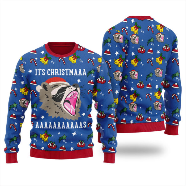 Its Christmas Screaming Raccoon Christmas Sweater Royal