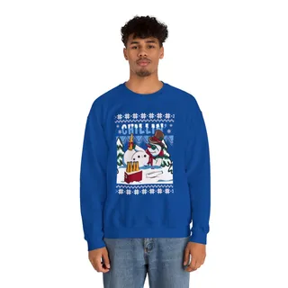 Chilling Snowman Drinking Beer Ugly Xmas Sweatshirt