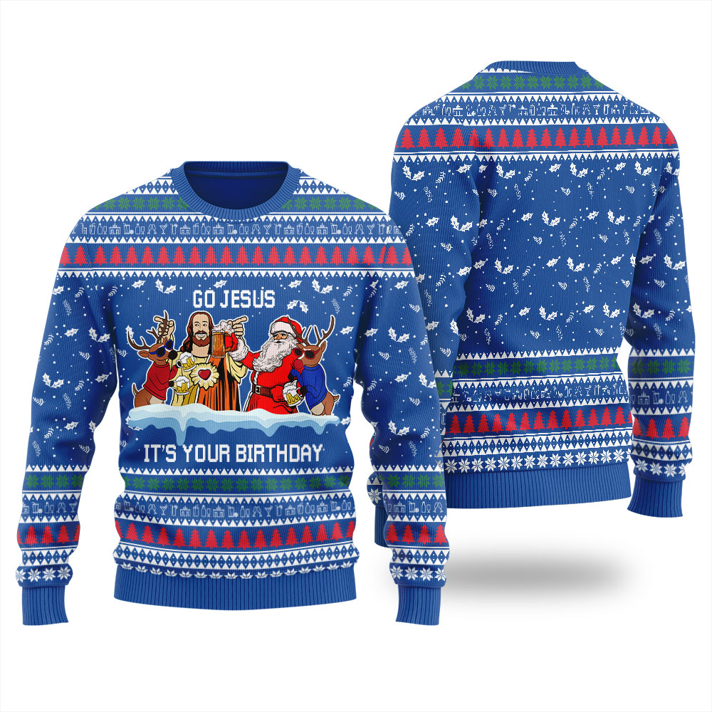 Go Jesus It's Your Birthday Ugly Christmas Sweater Royal - variant image 1