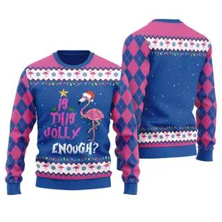If This Jolly Enough Flamingo Ugly Christmas Sweater Royal