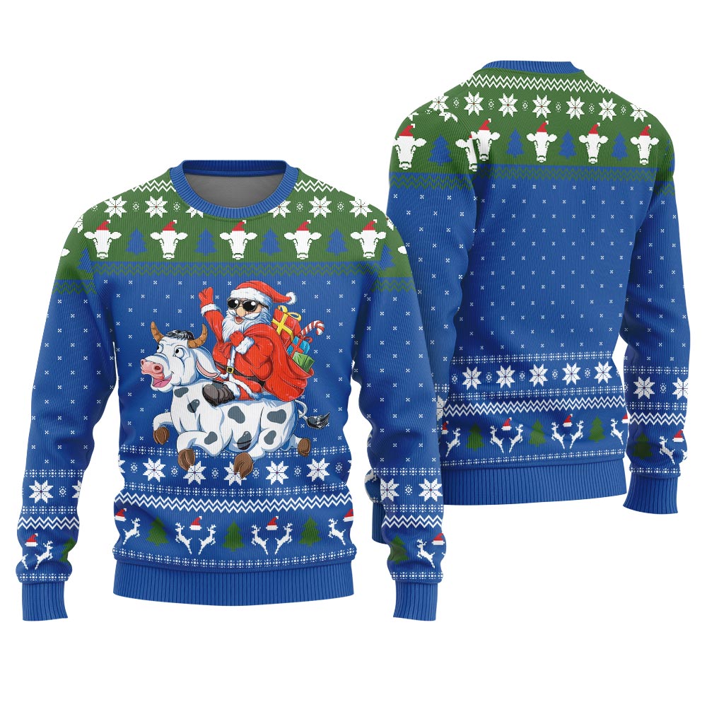 Santa Riding Cow Funny Ugly Christmas Sweater Royal - variant image 1