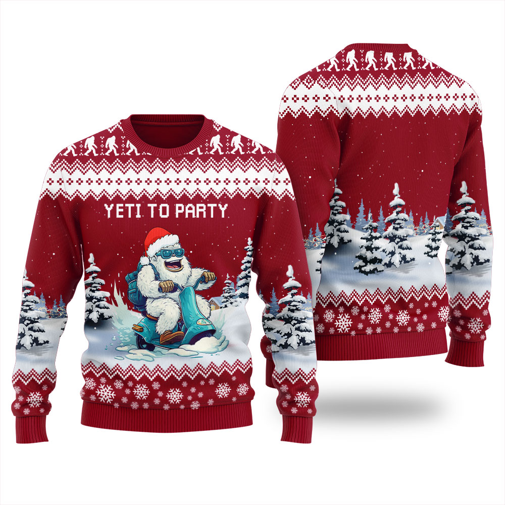 Yeti To Party Funny Ugly Christmas Sweater Cardinal Red - variant image 1