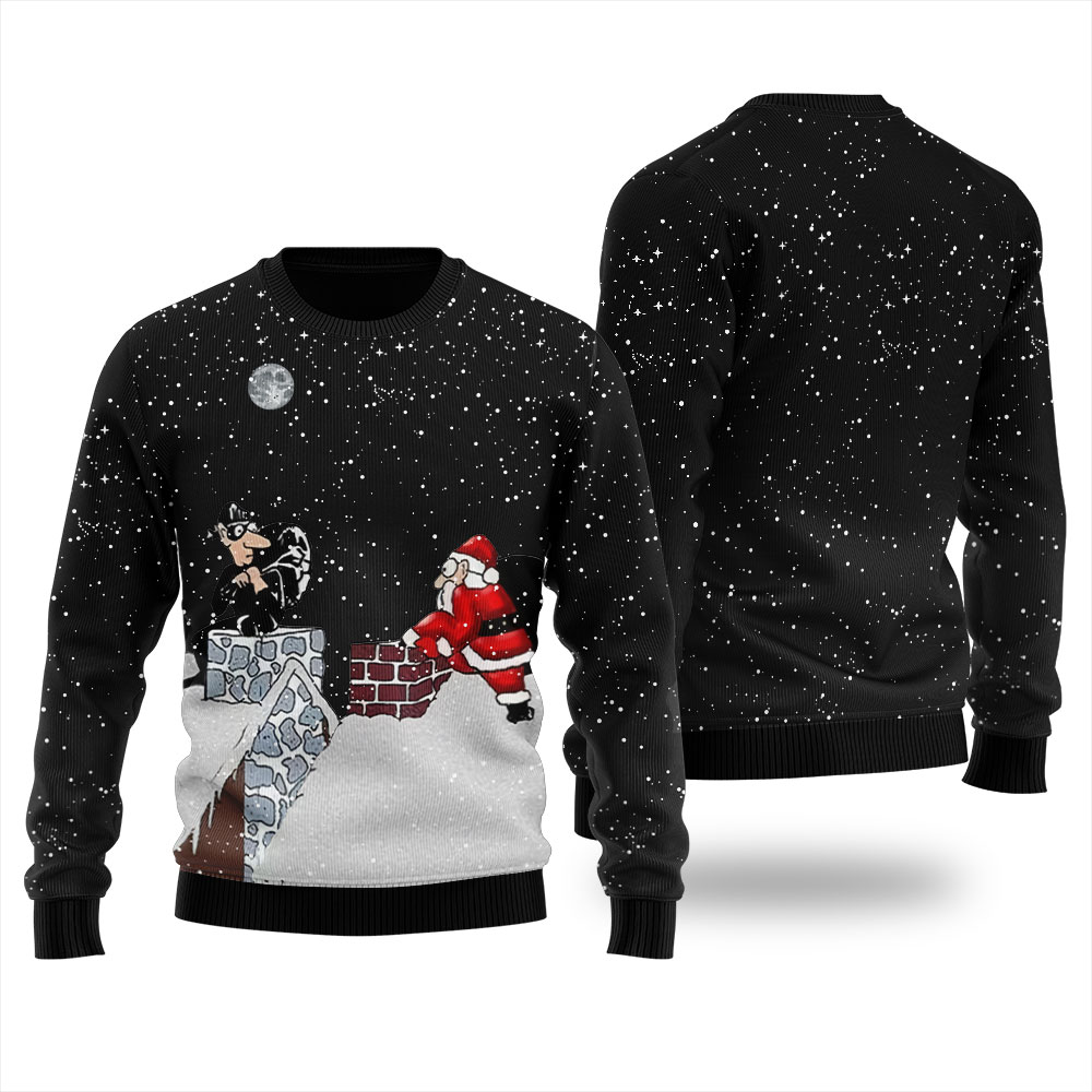 Funny Santa And The Thief Ugly Christmas Sweater Black - variant image 1