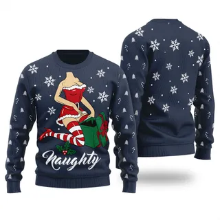 Naughty Santa Girl Ugly Christmas Sweater Navy