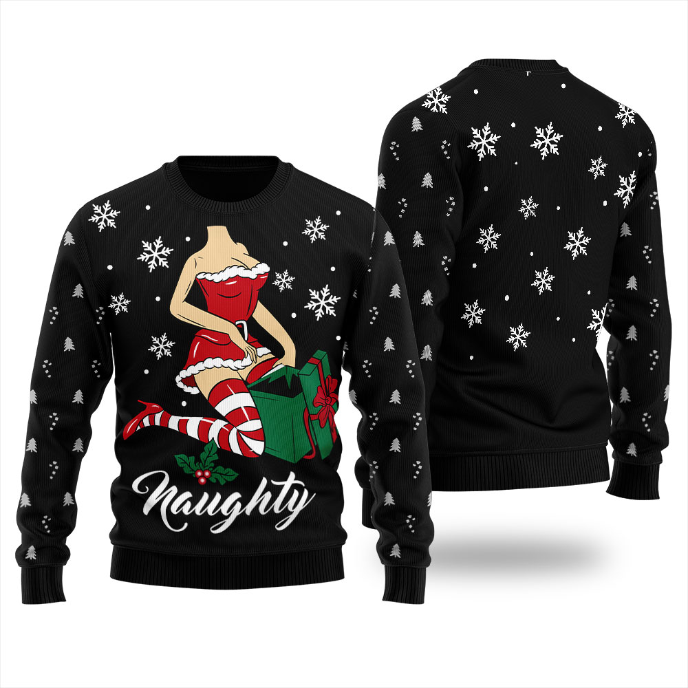 Naughty Santa Girl Christmas Sweater Black - variant image 1