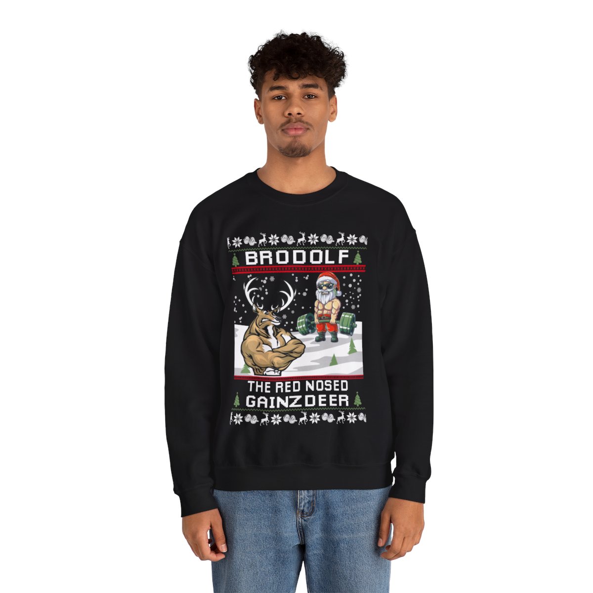 North Swole Reindeer Santa Christmas Sweatshirt For Men - variant image 1