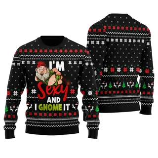 I'm Sexy And I Gnome It Funny santa Ugly Sweater Black