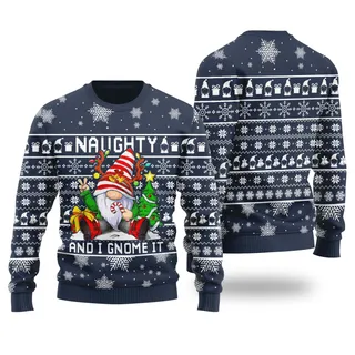 Naughty Gnome Ugly Christmas Sweater Navy