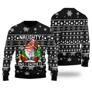 Naughty Gnome Christmas Sweater Black