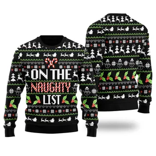 On The Nice List Ugly Christmas Sweater Black