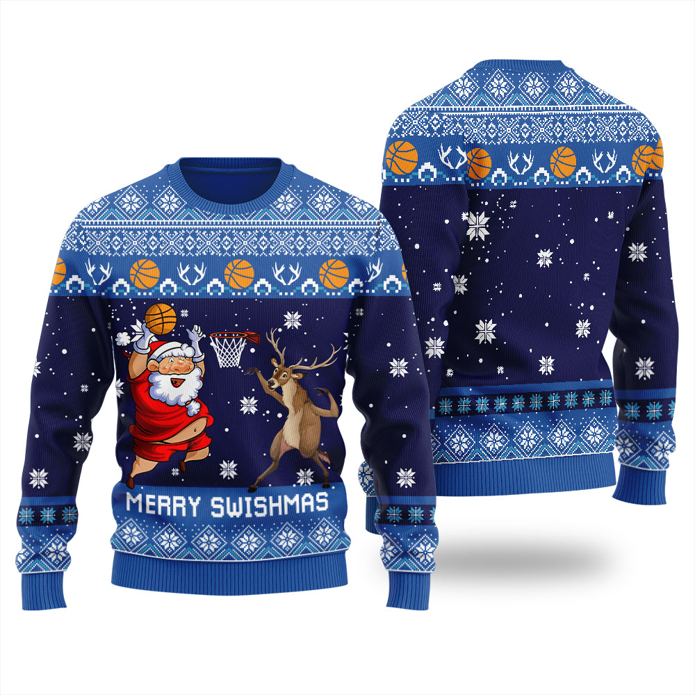 Merry Swishmas Funny Ugly Christmas Sweater Royal - variant image 1