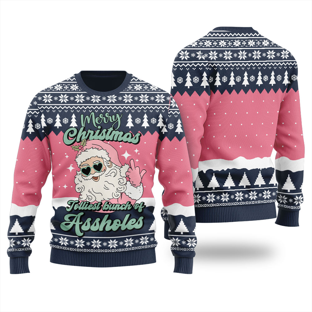 Merry Christmas Jolliest Bunch Of Assholes Ugly Sweater Navy - variant image 1