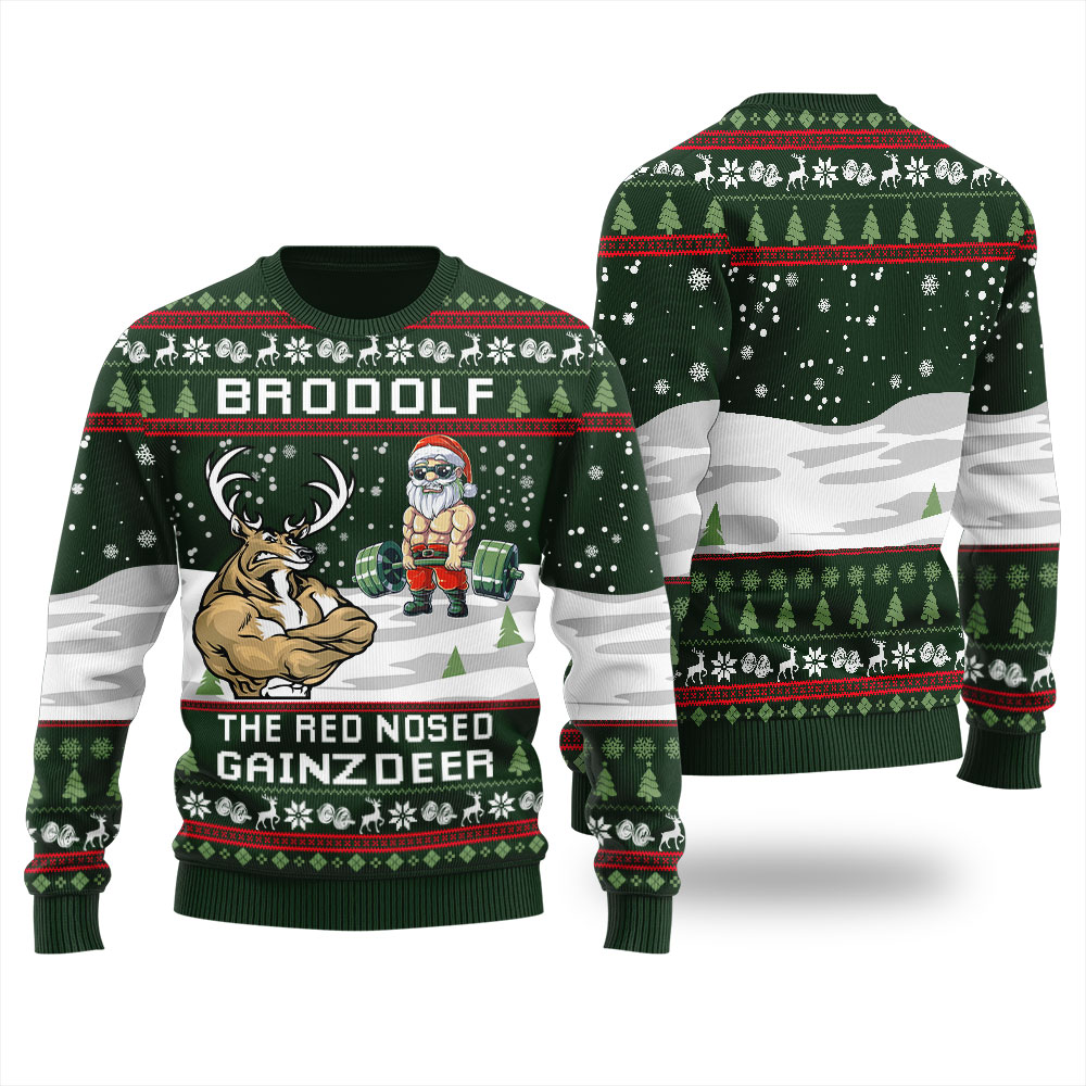 North Swole Reindeer Santa Christmas Sweater Forest Green - variant image 1