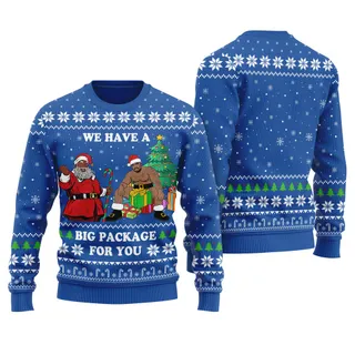 African American Santa Barry Wood Ugly Sweater Royal