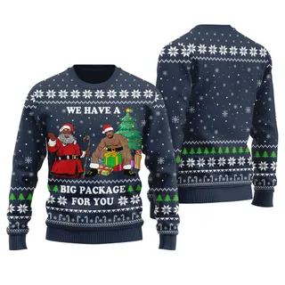 African American Santa Barry Wood Christmas Sweater Navy