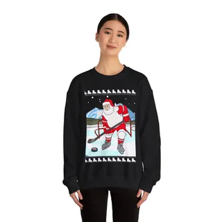 Santa Playing Hockey Women's Ugly Christmas Sweatshirt