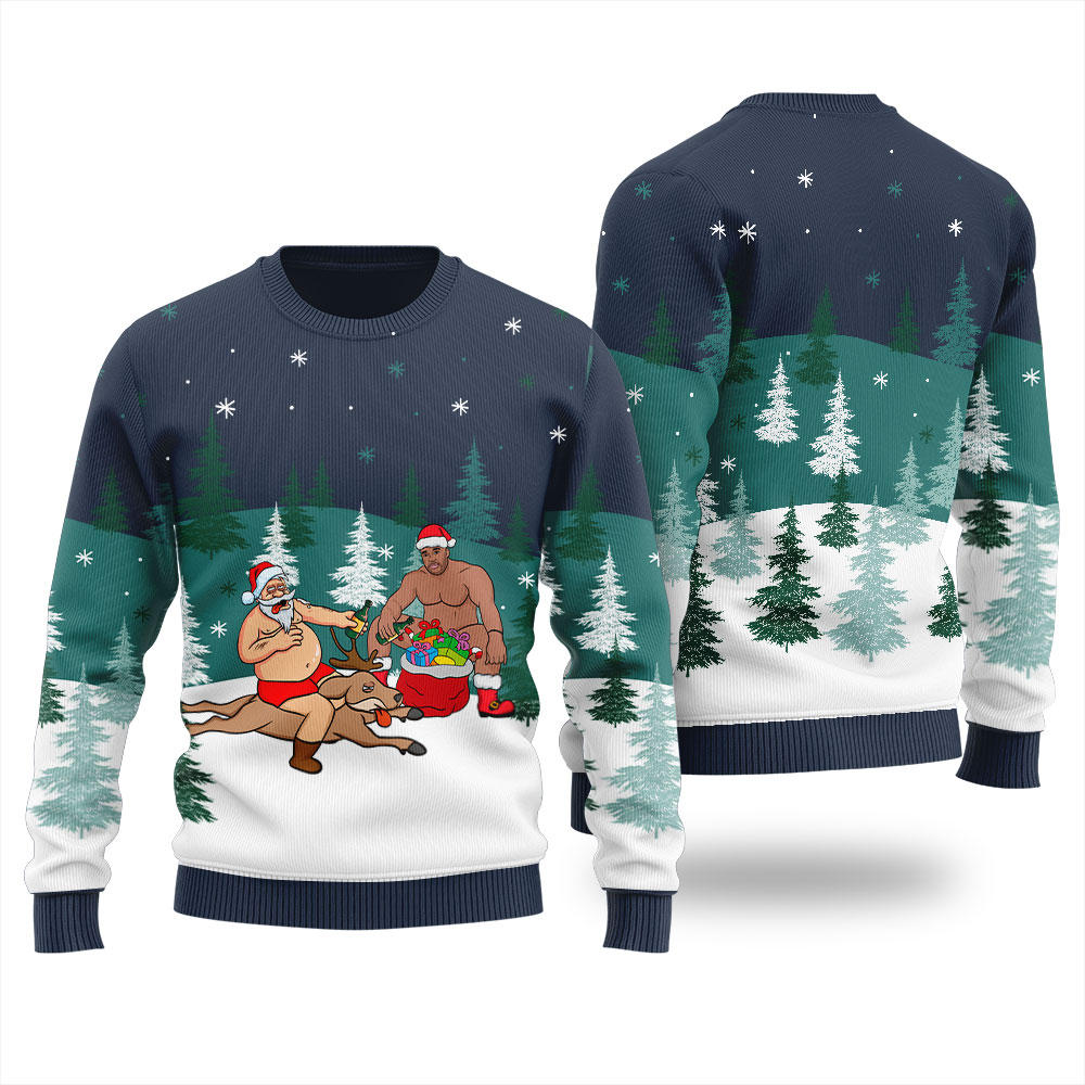 Its The Most Wonderful Time For A Beer Santa Barry Wood Ugly Sweater Navy - variant image 1