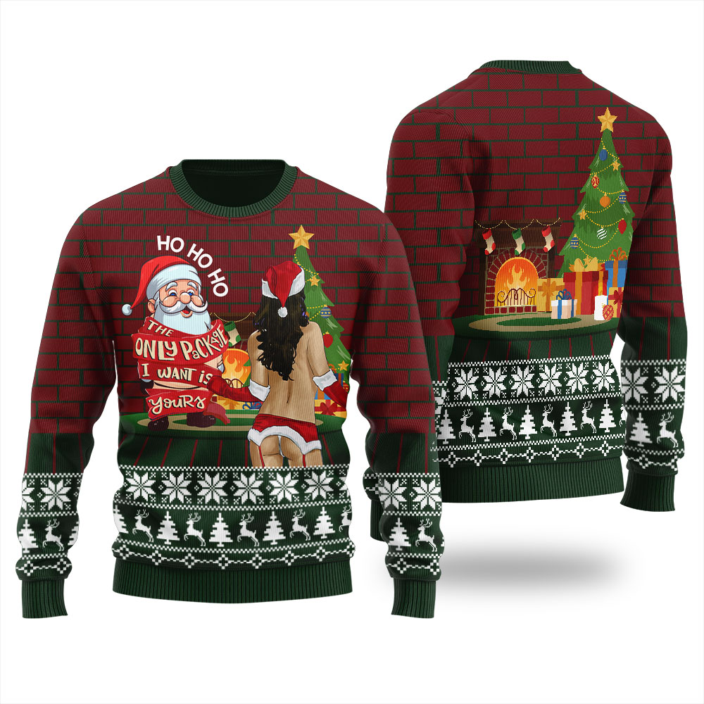 Santa Looking At Sexy Girl Ugly Christmas Sweater Forest Green - variant image 1
