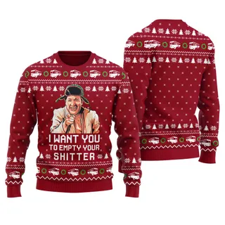 Empty Your Shitter Christmas Vacation Ugly Sweater Cardinal Red
