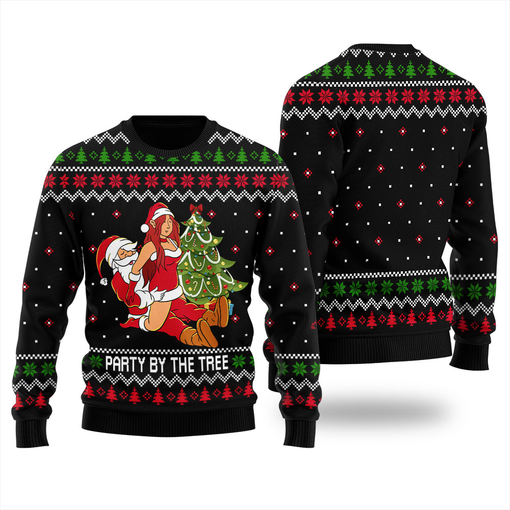Santa Having Party With Bad Girl Ugly Sweater Black - variant image 1