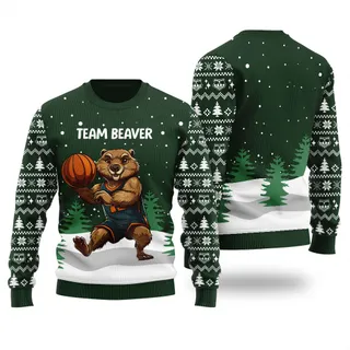 Team Beaver Ugly Sweater Forest Green