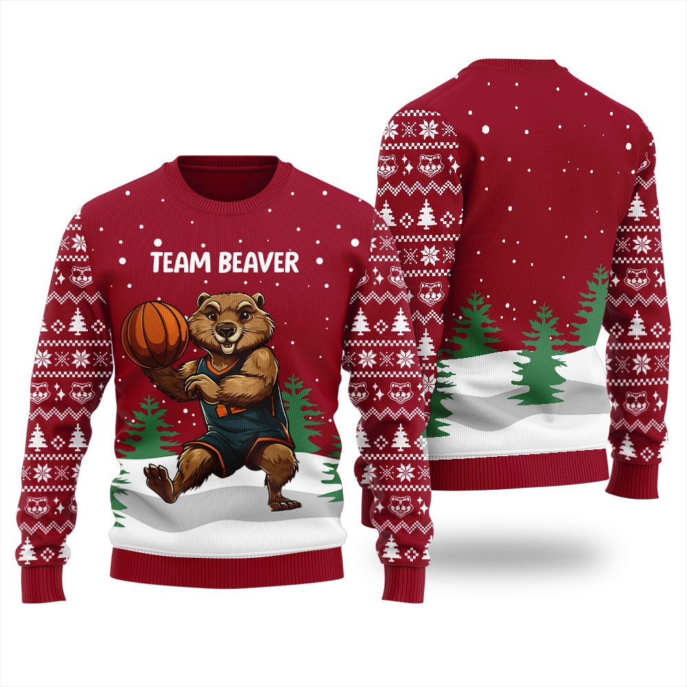 Team Beaver Ugly Sweater Cardinal Red - variant image 1