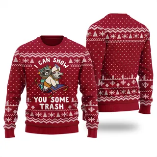 Racoon Opossum Ugly Christmas Sweater Cardinal Red