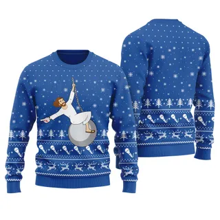 Jesus Wrecking Ball Ugly Christmas Sweater Royal